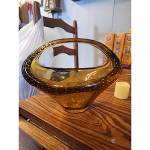Vintage Murano Glass Controlled Bubble One Piece Art‎ Basket Vase Rare Italy